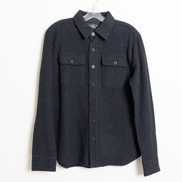RRL Work Shirt Sweater Jacket Utility Long Sleeve Button Up Twill Gray Shacket - Picture 2 of 16